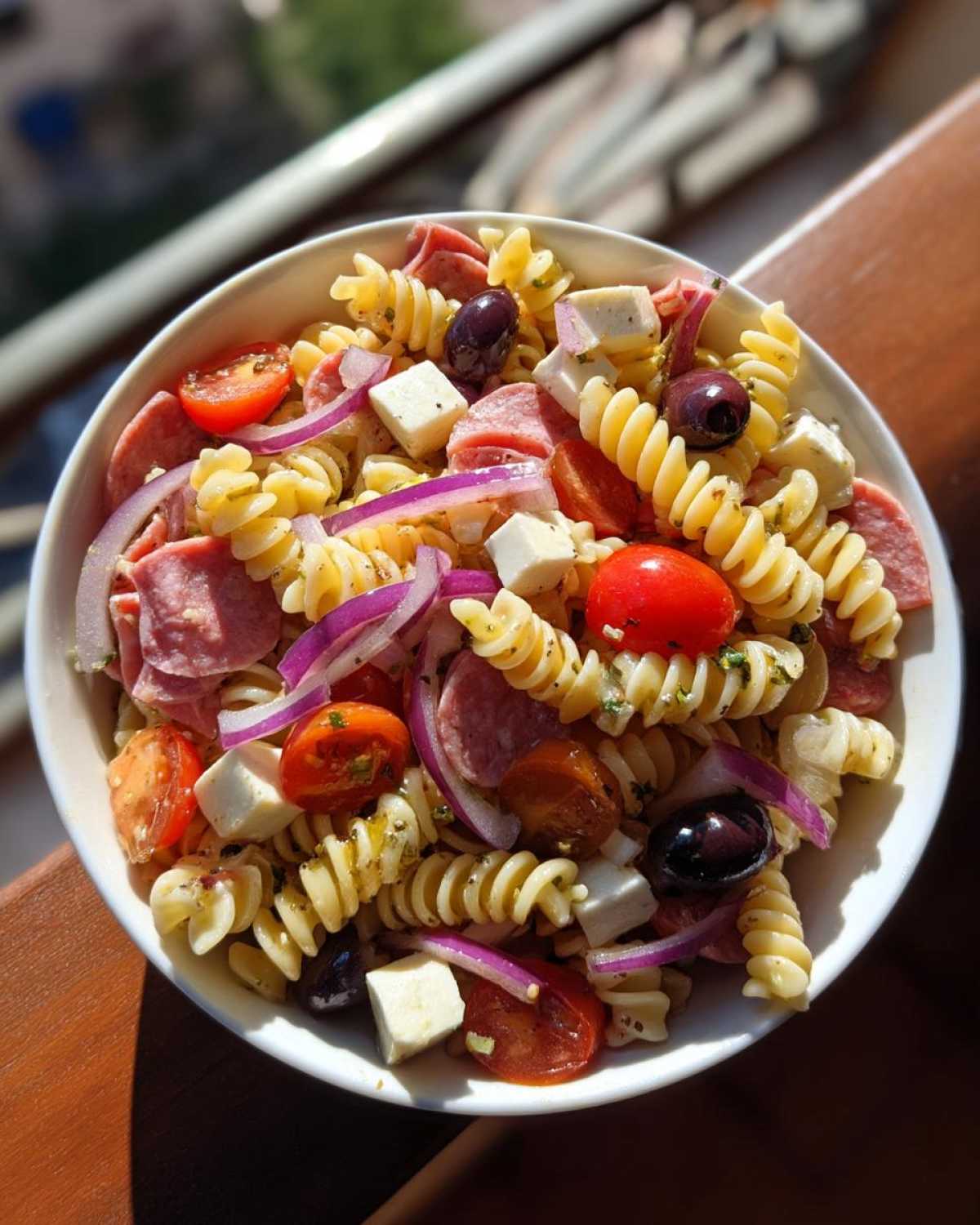 Italian Antipasto Pasta Salad with Salami and Mozzarella - detail 2