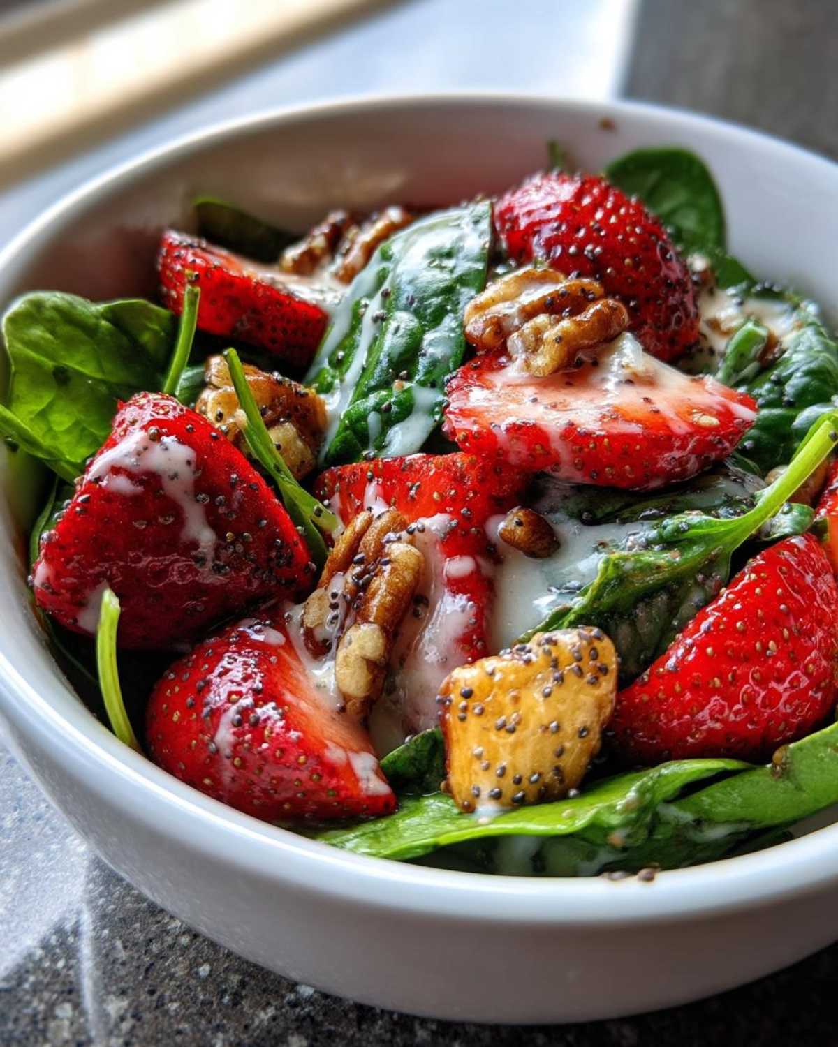 Strawberry Spinach Salad with Candied Pecans & Poppy Seed Dressing - detail 4