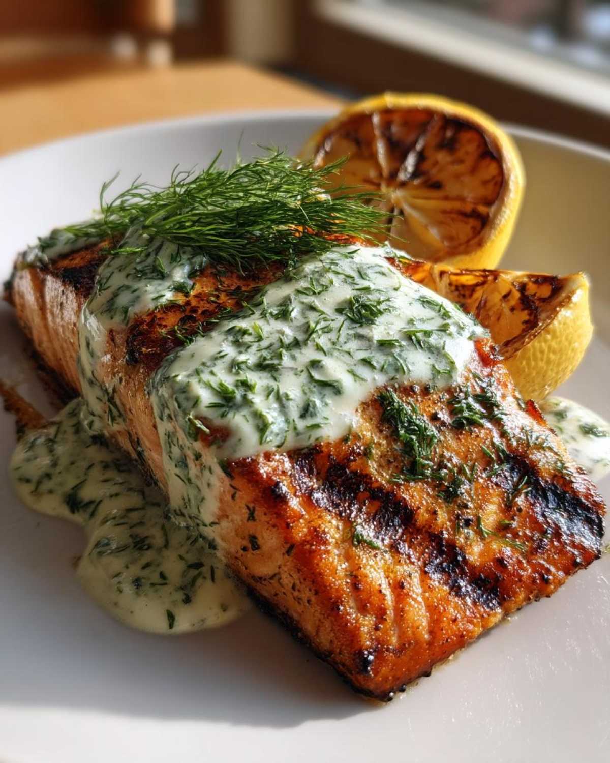 Grilled Salmon Fillets with Lemon-Dill Sauce - detail 2