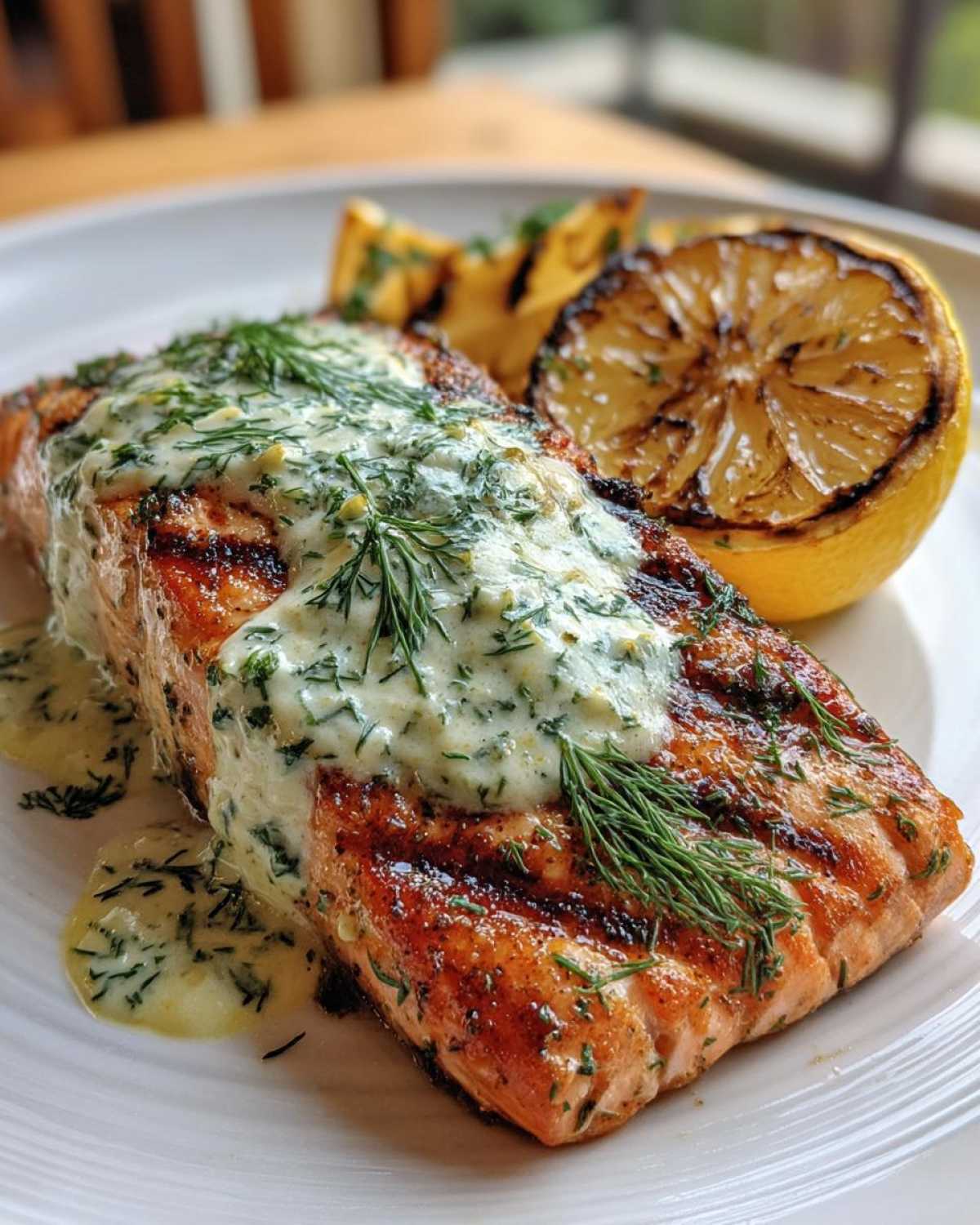 Grilled Salmon Fillets with Lemon-Dill Sauce - detail 1
