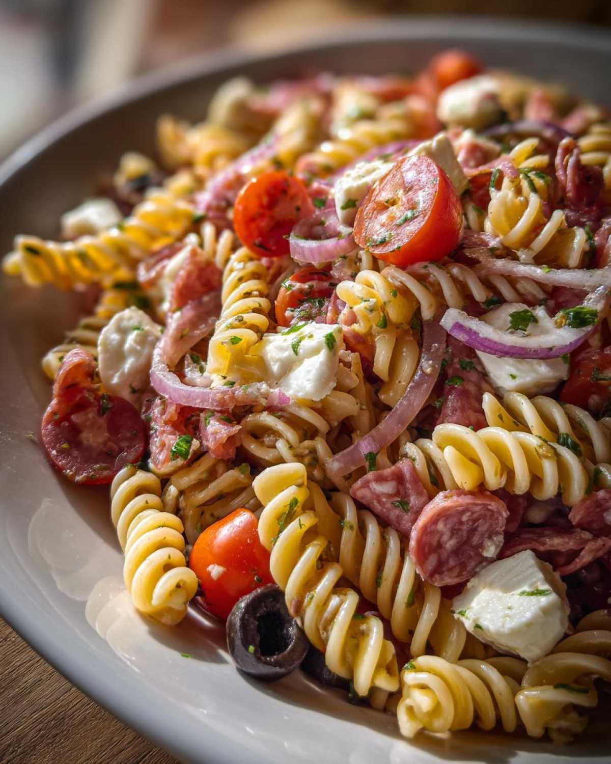Italian Antipasto Pasta Salad with Salami and Mozzarella - detail 4