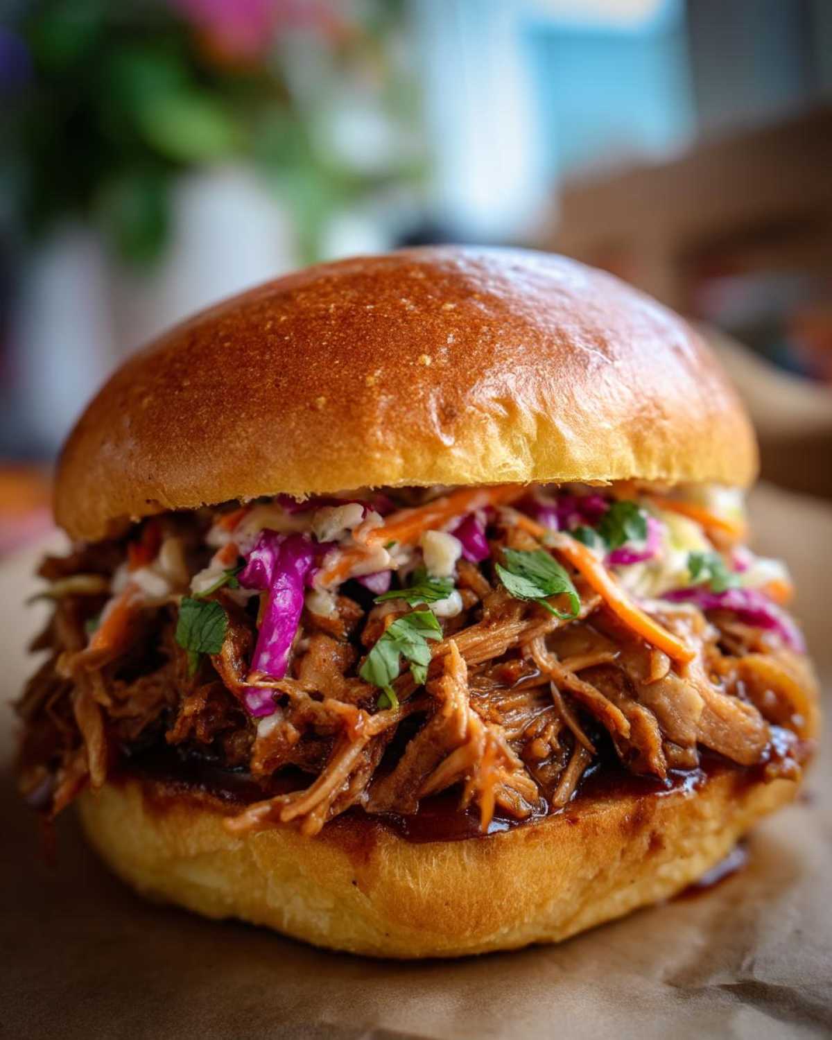 Smoky BBQ Pulled Pork Sandwiches on Brioche Buns - detail 1