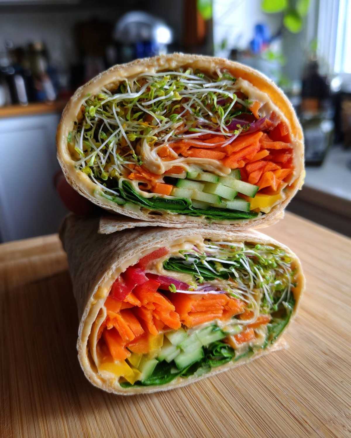 Healthy Veggie Wraps with Hummus and Sprouts - detail 1