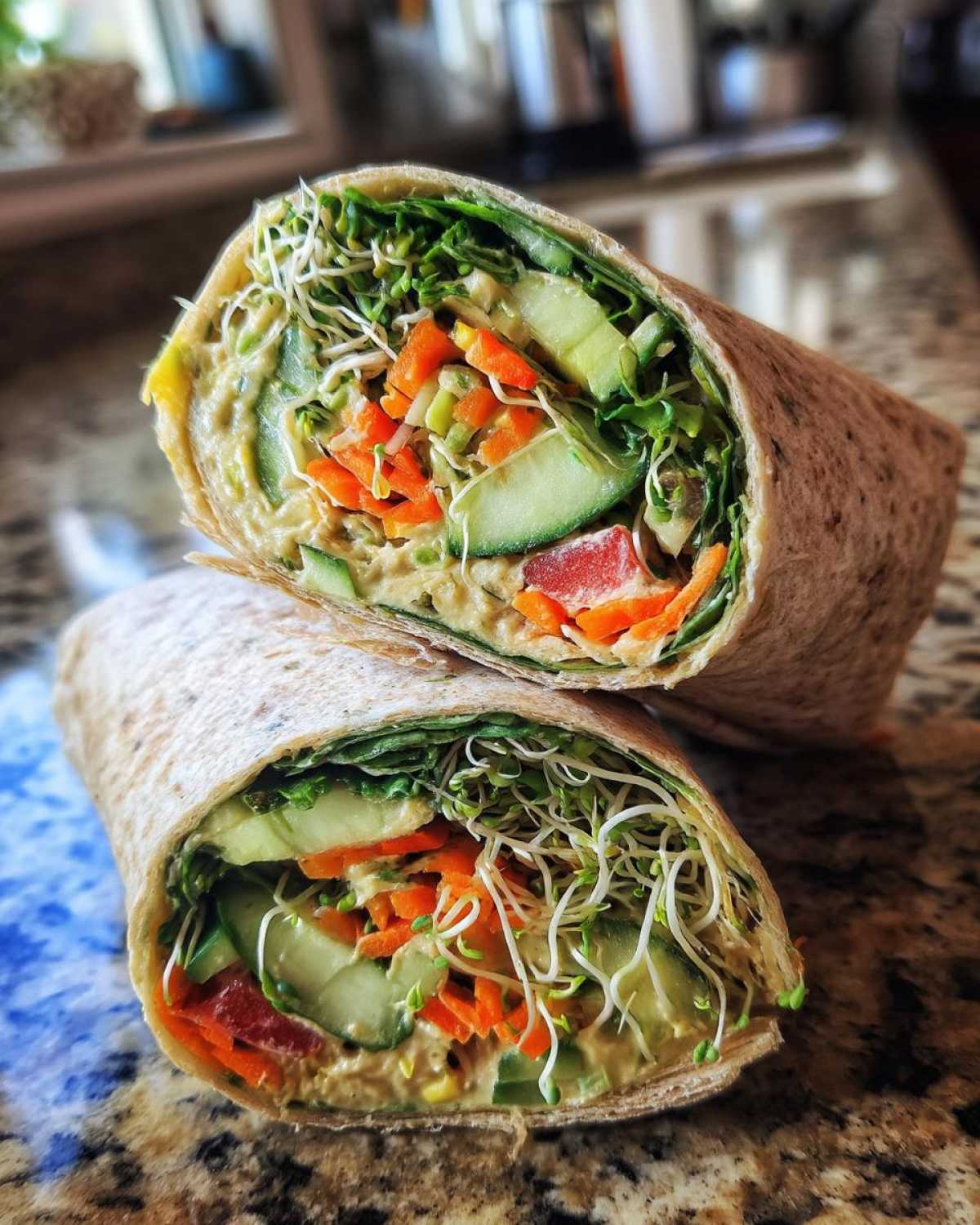 Healthy Veggie Wraps with Hummus and Sprouts - detail 3