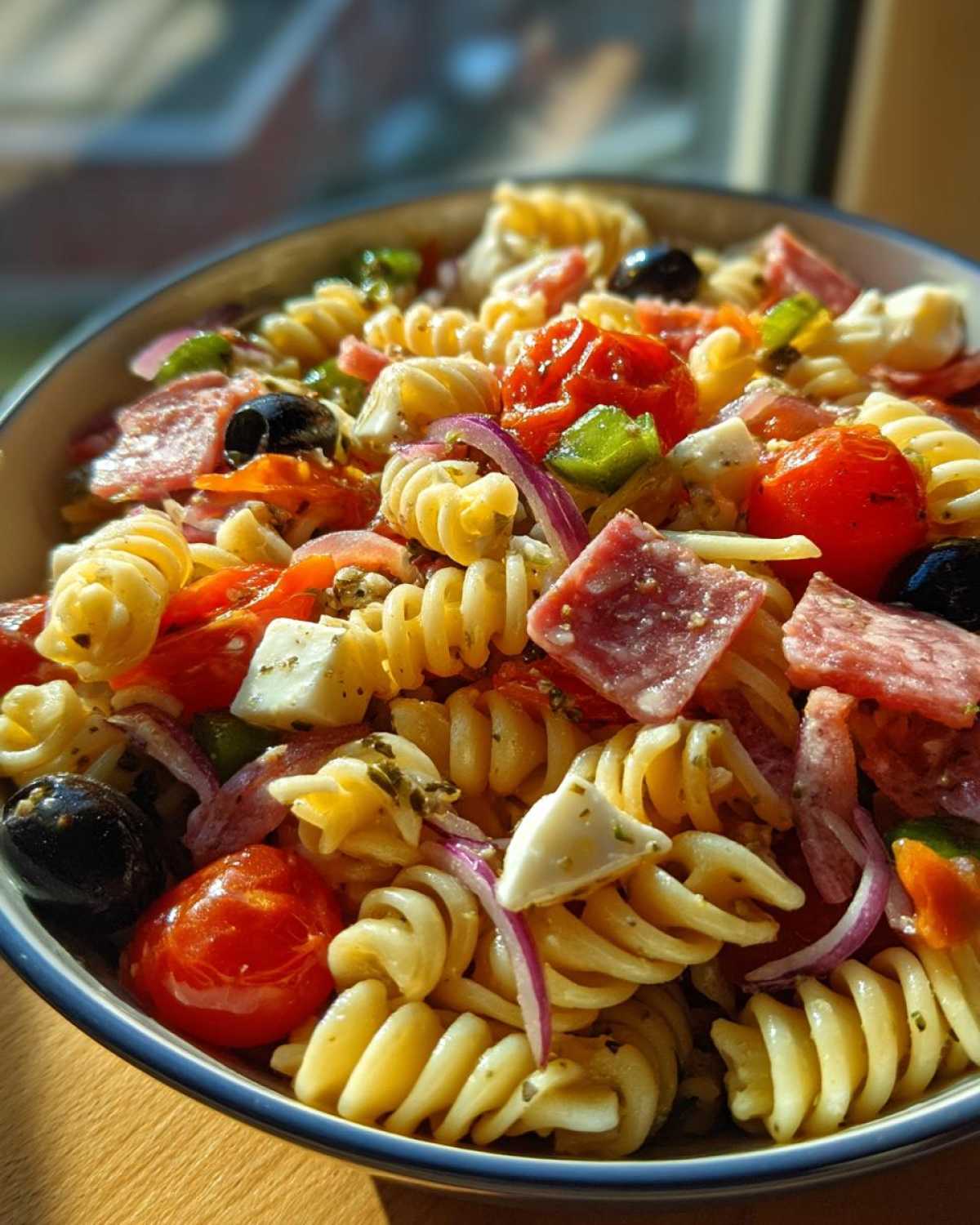 Italian Antipasto Pasta Salad with Salami and Mozzarella - detail 1