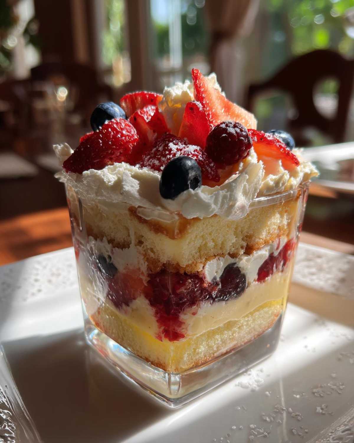 Summer Berry Trifle with Custard and Cream - detail 1