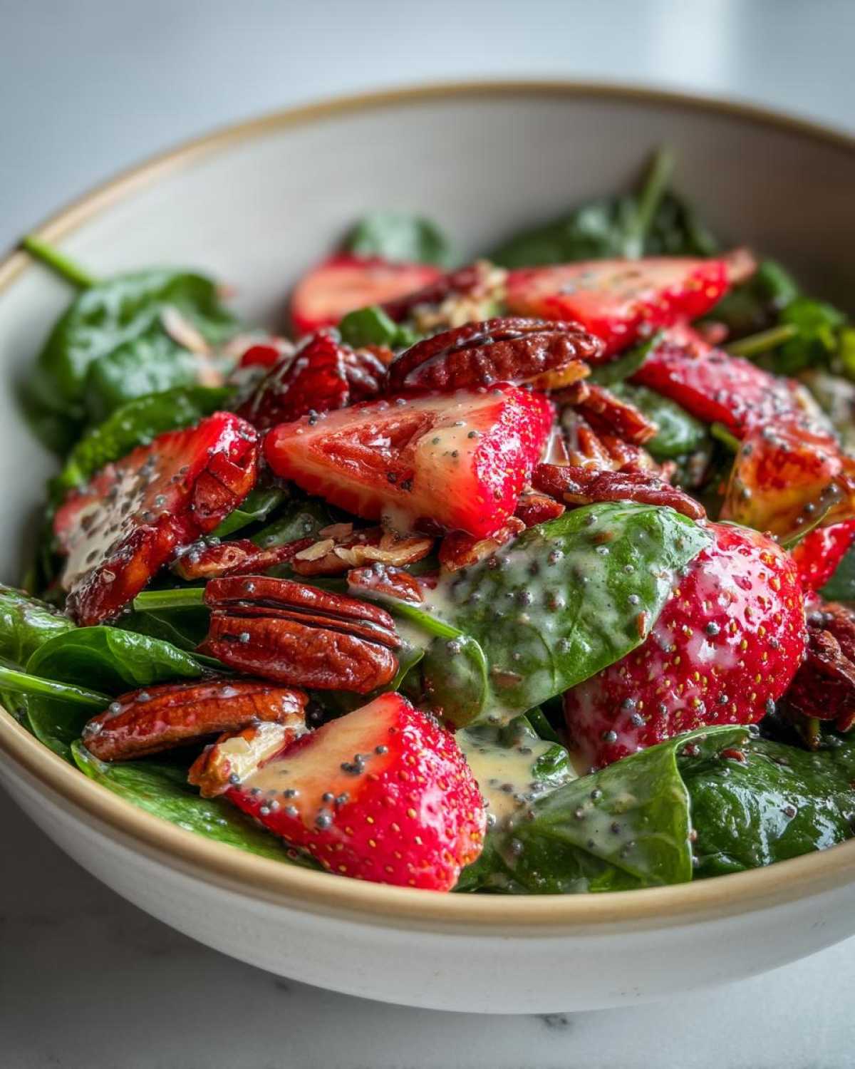 Strawberry Spinach Salad with Candied Pecans & Poppy Seed Dressing - detail 2