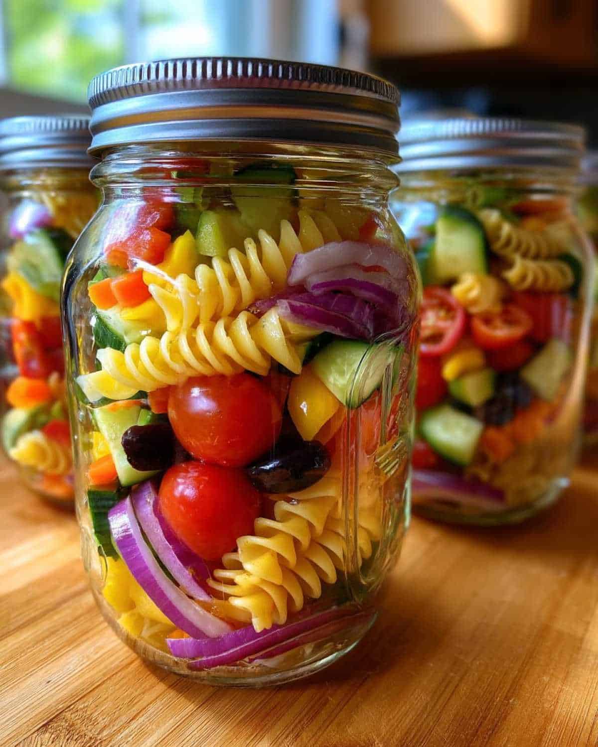 Rainbow Veggie Pasta Salad Jars - detail 1