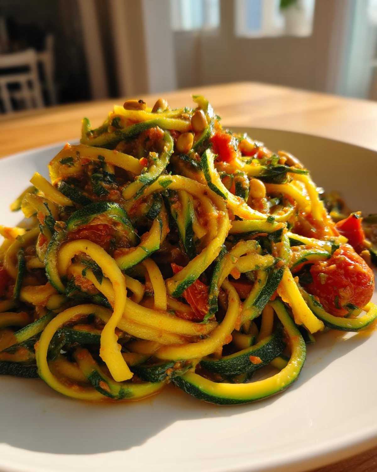 Zucchini Noodles (Zoodles) with Cherry Tomato Pesto - detail 4