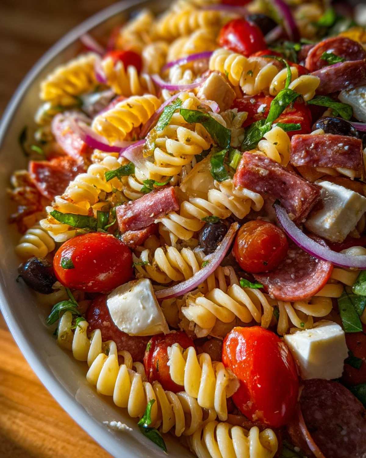 Italian Antipasto Pasta Salad with Salami and Mozzarella - detail 3