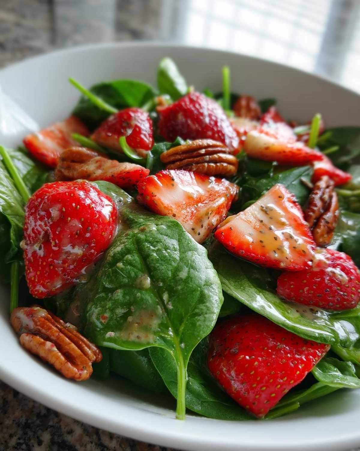 Strawberry Spinach Salad with Candied Pecans & Poppy Seed Dressing - detail 1