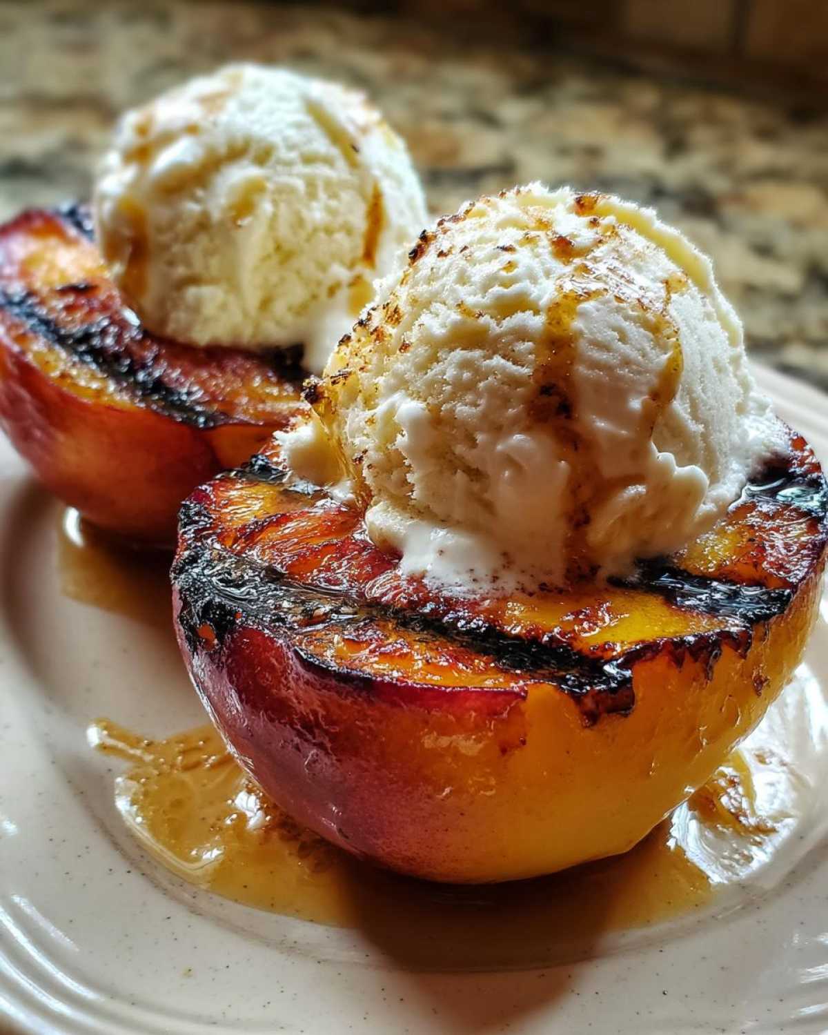 Honey Grilled Peaches with Mascarpone or Ice Cream - detail 1
