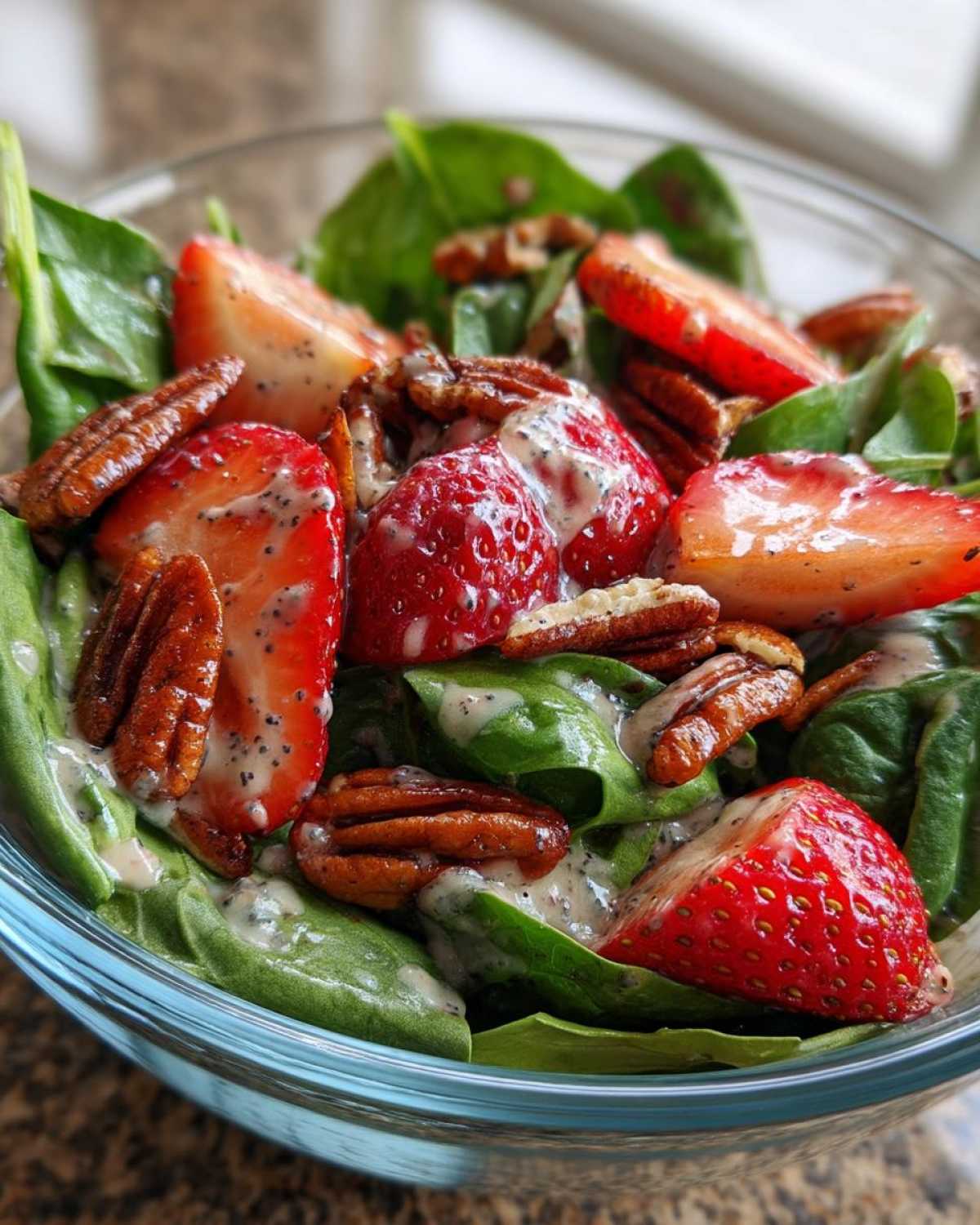Strawberry Spinach Salad with Candied Pecans & Poppy Seed Dressing - detail 3