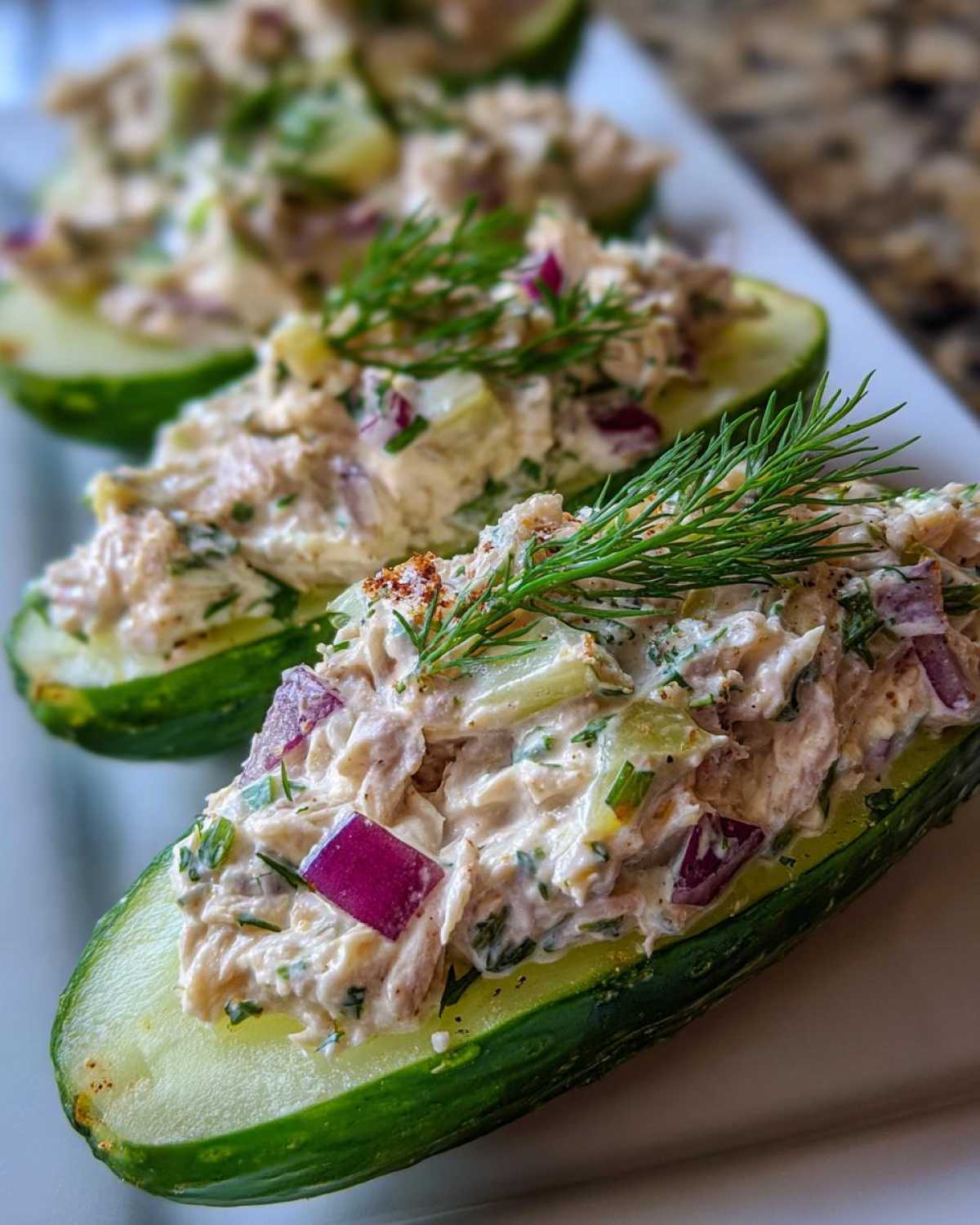 Tuna salad-stuffed cucumbers - detail 3
